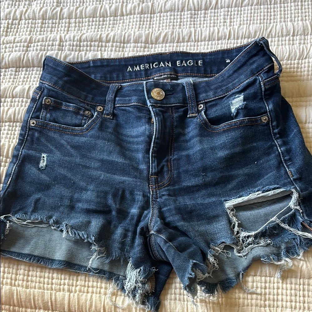 American Eagle Outfitters Blue Distressed Jean Shorts